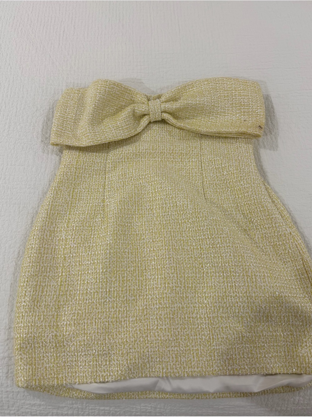 Meshki Girls Sparkle Bow Strapless Dress in Light Gold